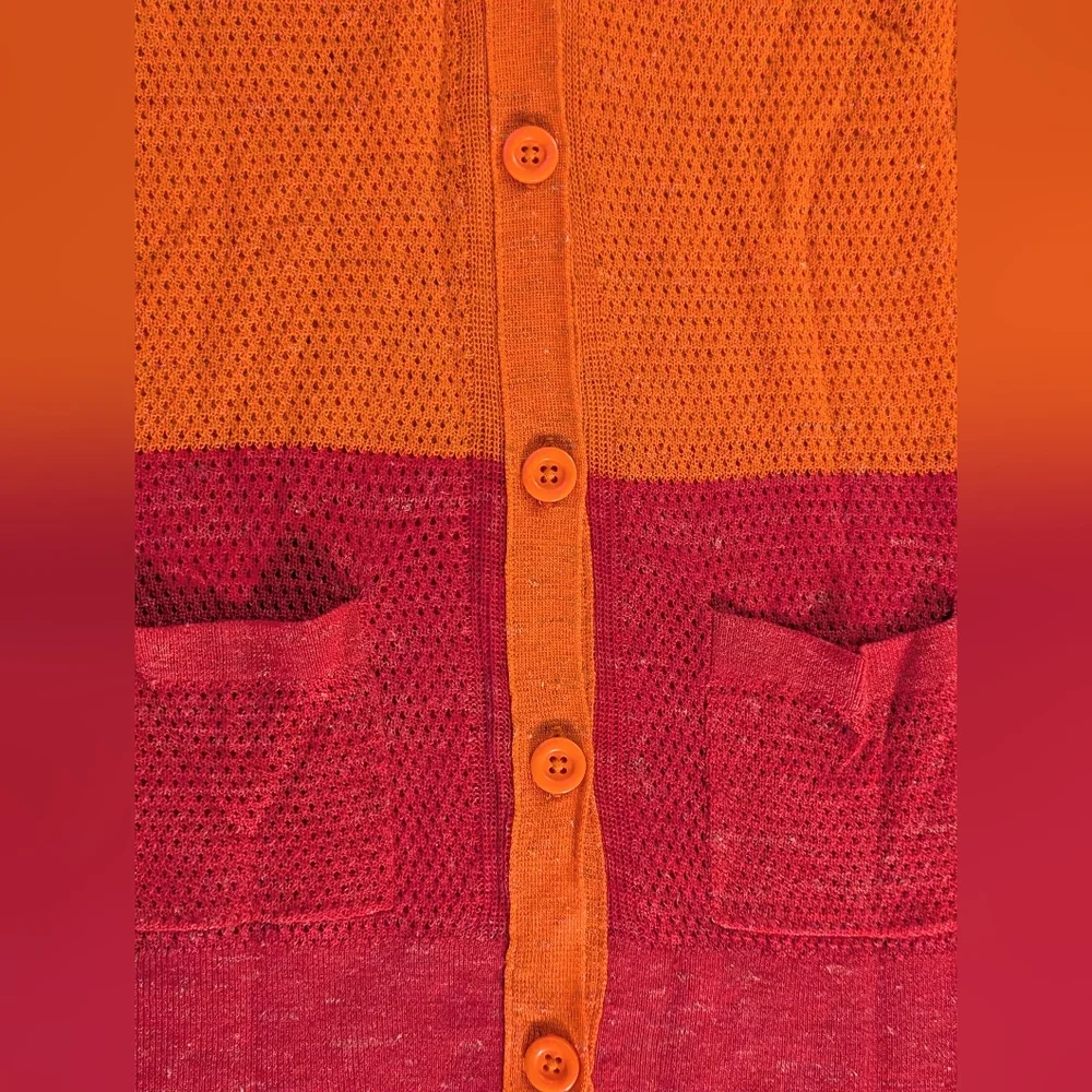 Anthropologie Moth Colorblock Pointelle Cardigan in Orange & Pink Size XS *READ* - Picture 4 of 14